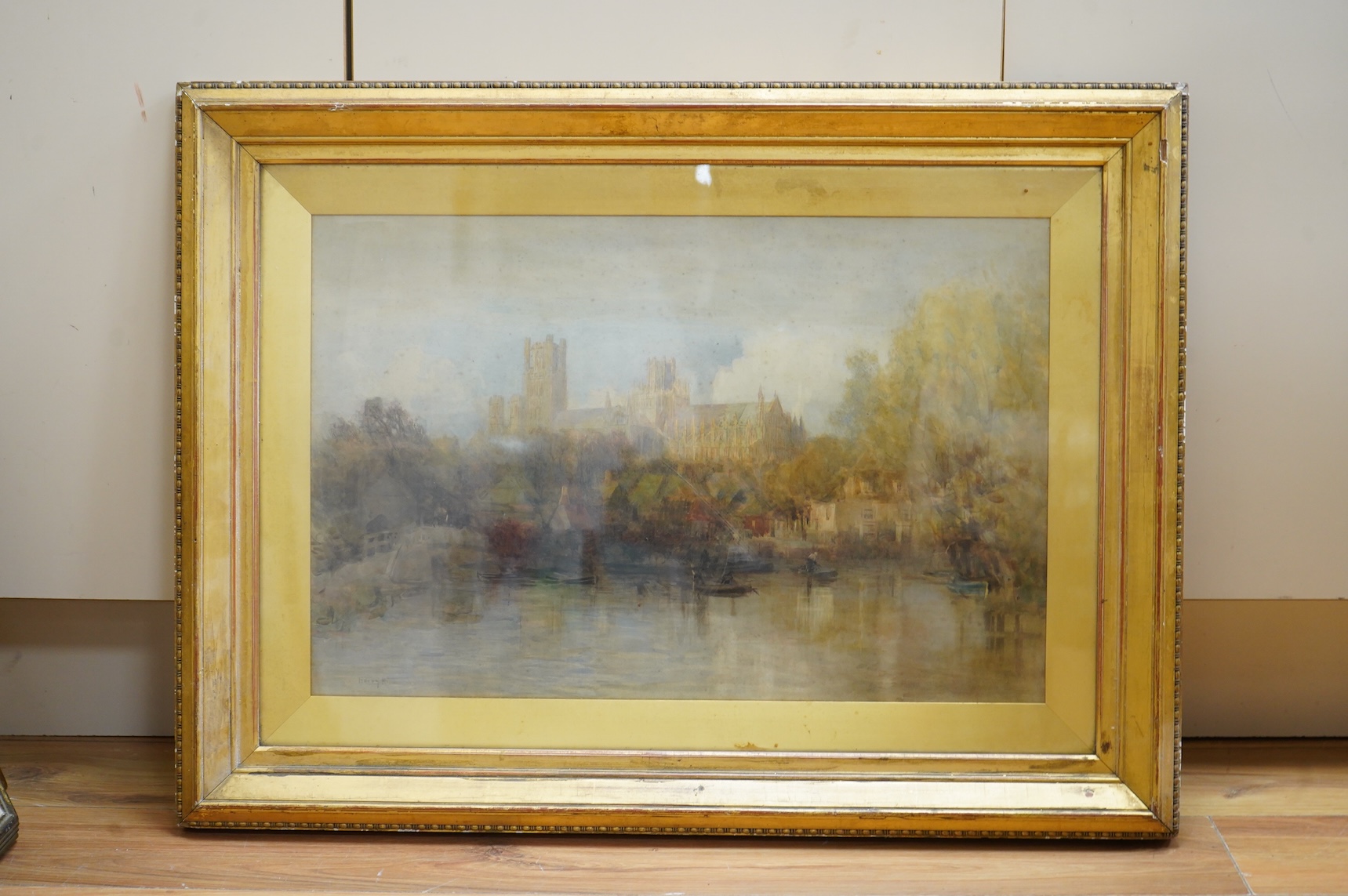 Harry (Henry William’ Hine (1845-1941), Windsor Castle from the river, signed, watercolour, 36 x 55cm, gilt frame
